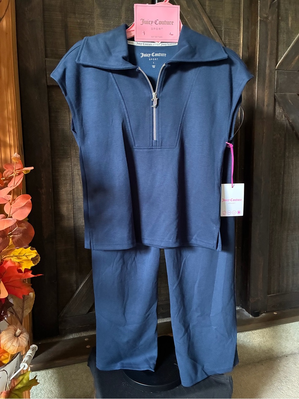 Juicy Couture Navy Short-Sleeve Zip Polo Top & Pants Set